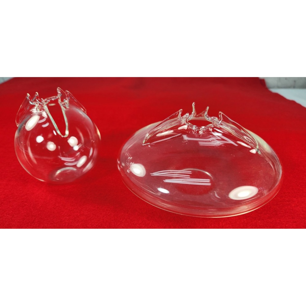 MCM Scandinavian Art Glass Hyacinth Bulb Forcing Vases Set 2 Pinched Tri Corner